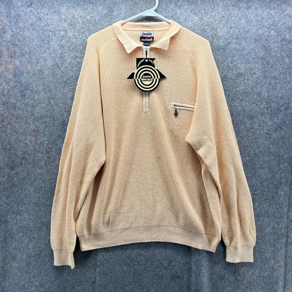 Jamie Sadock Sweater Men Large Orange 1/4 Zip Pullover Cotton Fleece Knit New